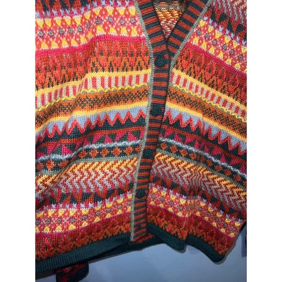 Vintage‎ The Peruvian Collection Multi Colored V-Neck Cardigan SZ L 100% Alpaca